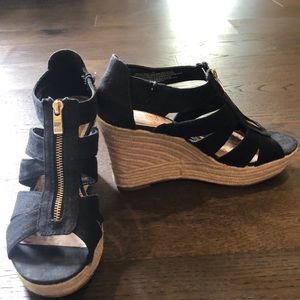 Black zip up strappy wedges